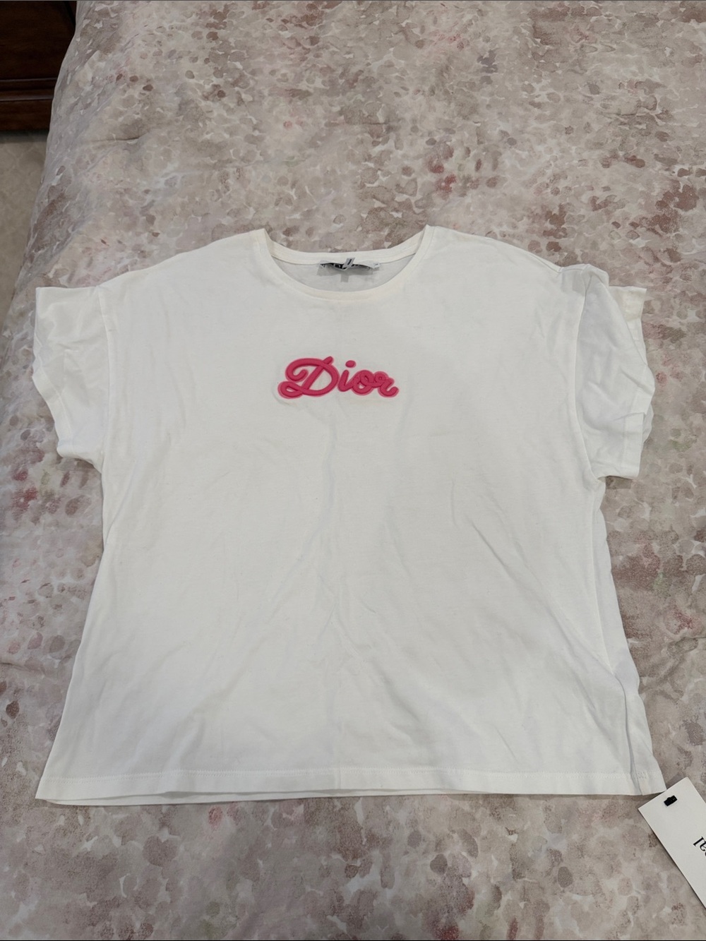 Dior White Tee with Pink Script Patch
